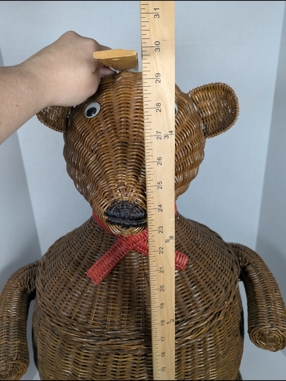 Vintage MCM Whimsical Wicker Bear Laundry Toy Hamper Storage
